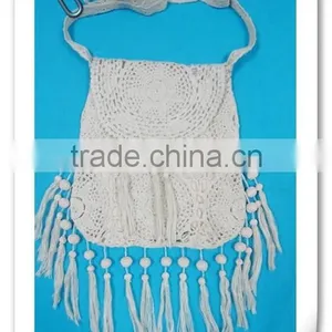 Fashion Crochet Handbag Handmade Unquied Beach Shoulder Bag 2015 With Tassel Braided Cotton Rope thumbnail-1
