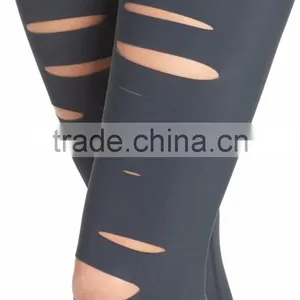 MGOO Custom Design Plain Distressed Yoga Pants Fitted Ripped Airbrush Women Leggings thumbnail-5