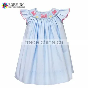 FallWinter Children Cotton Frocks Designs Blue Plaid Red Crabs Embroidered Flower Newborn Baby Girls Birthday Party Dresses thumbnail-1