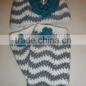Newborn Toddlers Winter Clothes Floral Pattern Knitted Hats With Leg Warmer Outfits For Baby thumbnail-2