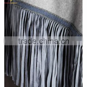 Solid Color Pure Cashmere Poncho Shawl With Tassel thumbnail-4