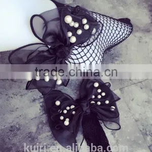 WS-36 2017New Hot Women Ruffle Large Fishnet Ankle High Socks Bow Tie Hollow Out Thin Mesh Lace Fish Net Short Socks thumbnail-2