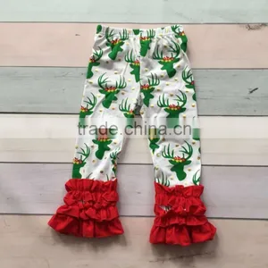 Girs Spring Icing Leggings Pant Christmas Ruffle Pant in Stock Children Trousers Infant Girl Clothes Toddler Cotton Ruffle Pants thumbnail-1