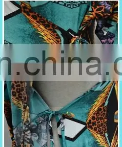 7012# Elegant Front Open Deep V Neck Women Sexy Beach Wrap Floral Long Sleeve Maxi Dress Plus Size Women Clothing thumbnail-5