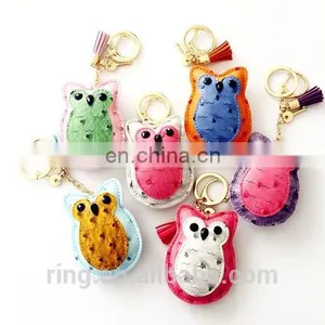 New Arrive Cute Girl Bag Pendant Accessory Owl Tassel Leather Keychain Manufacturers thumbnail-1