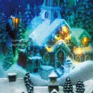 LED Snowing Church Scene Led Light Family Play Snowman Polyresin Christmas House Decoration thumbnail-5