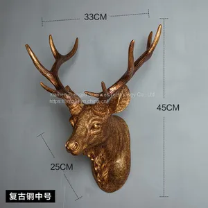 Restoring Ancient Ways Creative Simulation Animal Deer Head Wall Hanging Decoration Style Indoor Resin Crafts Decoration Home Decor thumbnail-4