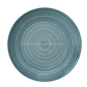 Wholesale High Quality Dinnerware Japanese Porcelain Dishes Blue Rim Stripe Ceramic Steak Plate thumbnail-3