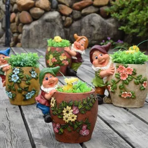 Resin Garden Gnome Elf Figurine Flower Pot Garden Decoration thumbnail-2