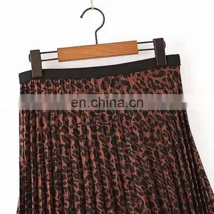 Long Elastane Waist Cheap Leopard Printing Pleats Plus Size Skirts for Fat Women thumbnail-3