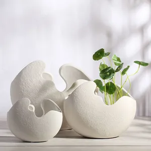 Nordic Modern Elegant Style White Eggshell Creative Ceramic Flower Vase Decoration For Home Table thumbnail-2