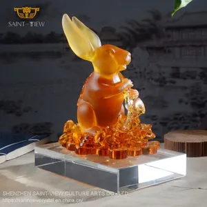 Chinese Horoscope Zodiac Fengshui Lucky Home Office Decor Gift Glass Crystal Rabbit thumbnail-2