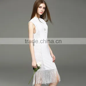 2017 Hot New Women Hollow Knit Dress Sleeveless Slim Hip Long Dress With Tassel thumbnail-1