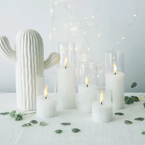 Pillar Candles With Glass Holders - Stylish & Waterproof, for Indoor/Outdoor Decor - Factory Direct thumbnail-4