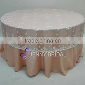 TL002W3 Fancy White Embroidery Lace Cheap Wedding Table Overlay thumbnail-4