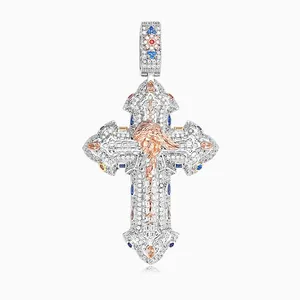 Shining Star Jewelry Bling 925 Silver Diamond Jesus Cross Gothic Charms Pendant thumbnail-4