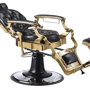 Gold Frame Black Leather Barber Chair, 360° Rotation, Heavy Duty Construction, 300kg Load, Salon Styling thumbnail-1