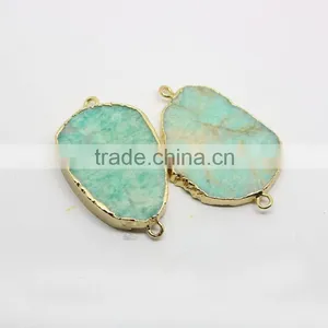 JF8552 Hot Sale Style Gold Plated Amazonite Flat Slice Charm Connectors thumbnail-3