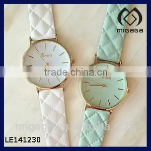 Geneva Ladies Colored Dial Candy Colors Casual Fashion Unisex Watch Leather Geveva Watch Quartz thumbnail-1