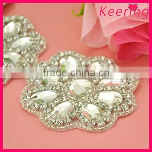 Hot Sale Bridal Flower Rhinestone Appliques for Belt WRA-674 thumbnail-3