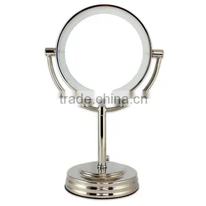 Metal Compact Mirror With Lights, Free Standing Table Mirror, Metal Framed Mirror, Standing Rotating Mirror, Vanity Metal Mirror thumbnail-1