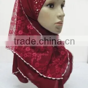 H259 Latest Muslim Hijab With Lace Layer thumbnail-3