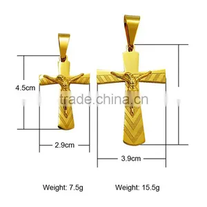 China Wholesale JCN0330 Stainless Steel Gold Jesus Cross Necklace Pendant thumbnail-3