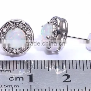 Women 925 Sterling Silver Round White Opal Diamond Stud Earrings Jewelry Quality Choice thumbnail-3