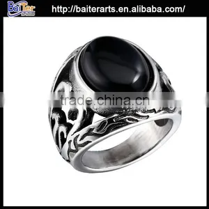 Fashion Cheap Titanium 316L Stainless Steel Black Stone Ring for Men thumbnail-1