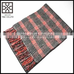 Double Sided Checked Wool Plain Scarf With Fringe thumbnail-1