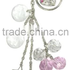 Bling Heart Charm Metal Keychain/ Keyring With Pink Beads thumbnail-1