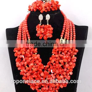 2016 Fashion African Bridal Beads Jewelry Set Coral Beads Jewelry Designs Nigerian Coral Beads Jewelry Set Wedding thumbnail-5