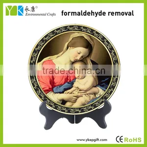 Religious Catholic Christian Blessed Virgin Mary and Baby Jesus Plate Activated Carbon Carving Craft thumbnail-1
