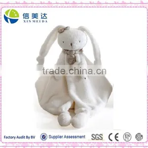 12" Cuddly Stuffed Rabbit Head Plush Bunny Security Blanket in White thumbnail-1