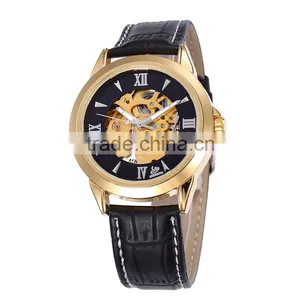 Oem Genuine Leather Men's Teenage Fashion Skeleton Automatic Mechanical Watch Waterproof thumbnail-1