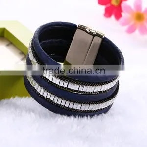 New Arrive Wide Velvet Magnetic Clasp Bohemia Style Crystal Bracelet thumbnail-2