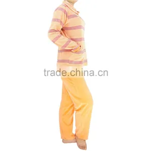 Kevince Women Velour Pyjamas Set Pajama Orange Big Stripes Y/d 1000pcs up OEM Factory Directly thumbnail-3