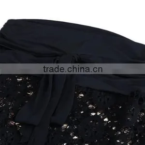 New Fashion Women's Sexy Two Ways Wear Spaghetti Strap Sleeveless Hollow Out Loose Solid Lace Dress thumbnail-4
