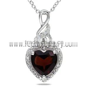 925 Silver Heart Pendant Red Ruby Color CZ Necklace thumbnail-1