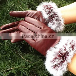 Korea Style Full Finger PU Material Winter Keep Warm and Velvet Cycle Gloves for Woman thumbnail-5