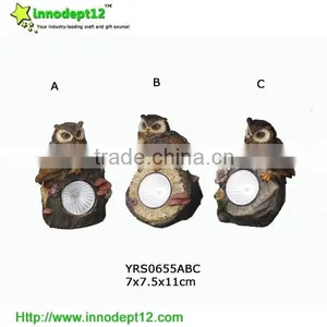 Garden Ornament Resin Owl With Stone and Solar Light Powered Decoration thumbnail-1
