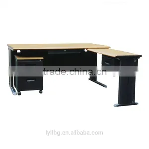 Hot Selling L Shape Steel Office Desk With Wooden Top thumbnail-1