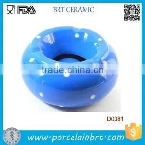 Mushroom Style Round Blue Glaze Ceramic Cigaette Ashtray thumbnail-1