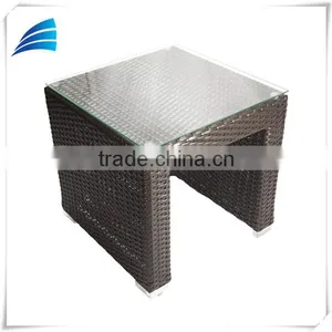 Outdoor All Weather Garden Square Wicker Coffee Side Table W/Tempered Glass Top thumbnail-1