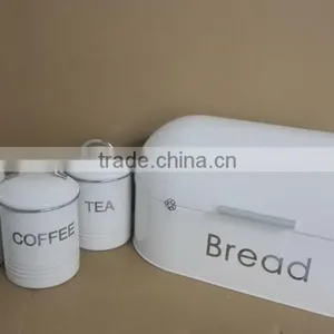 Rectangular Cream Food Kitchen Storage Enamel Bread Bin Box thumbnail-4