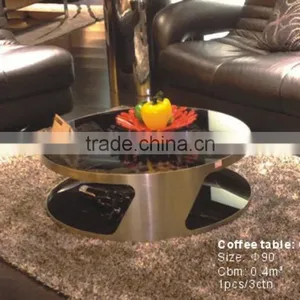 C8006 Stainless Steel Legs Tempered Glass Round Coffee Table thumbnail-1