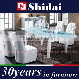 Contemporary White Frosted Glass Extendable Dining Room Set A-32 thumbnail-1