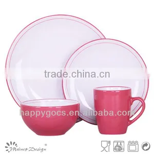 Bicolor Pink 16pcs Dinnerware Set Fashion Round Solid Color thumbnail-1