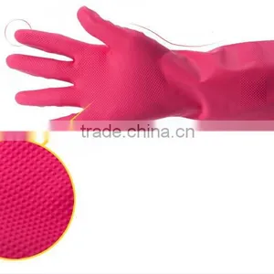 Pink Latex Household Gloves With Flock Lined Roll Long Cuff thumbnail-2