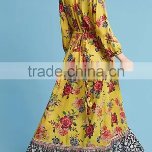 Vibrant Colors Embedded Vintage Long Sleeve Floral Maxi Dress Western Frock Designs For Ladies HSd5158 thumbnail-5